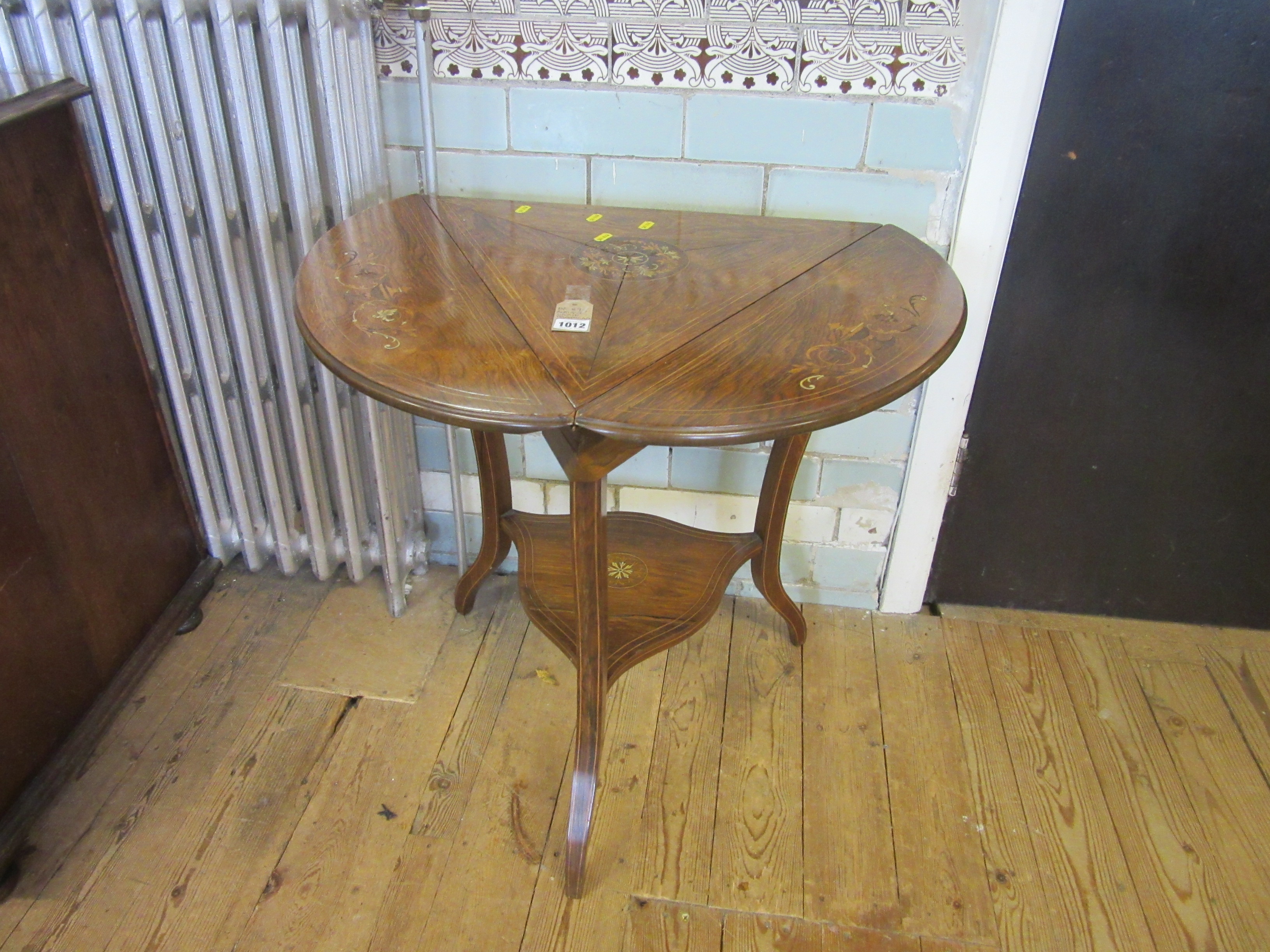 ANTIQUE INLAID TRIANGULAR DROP LEAF SIDE TABLE Image