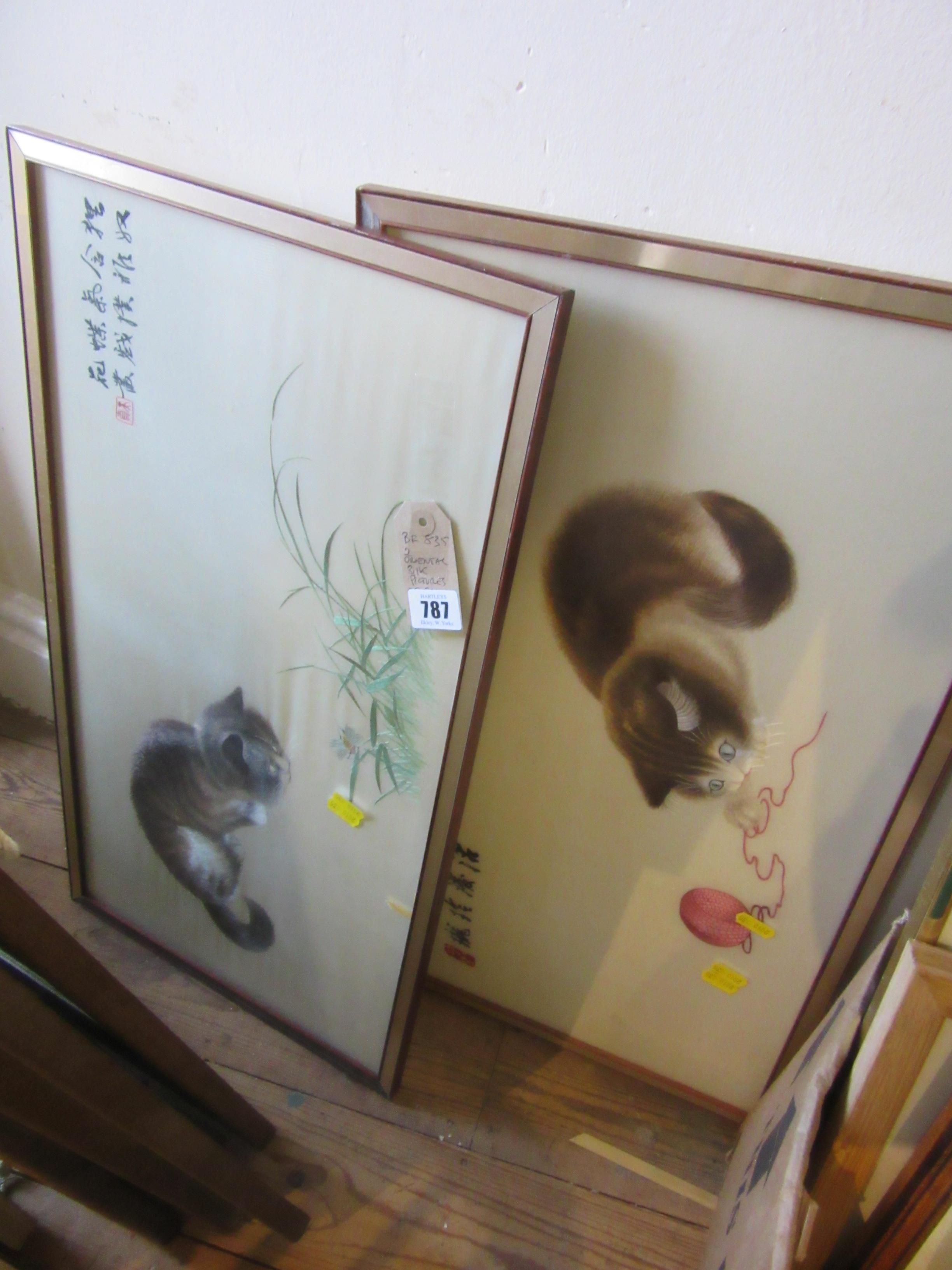 TWO ORIENTAL SILK CAT PICTURES Image