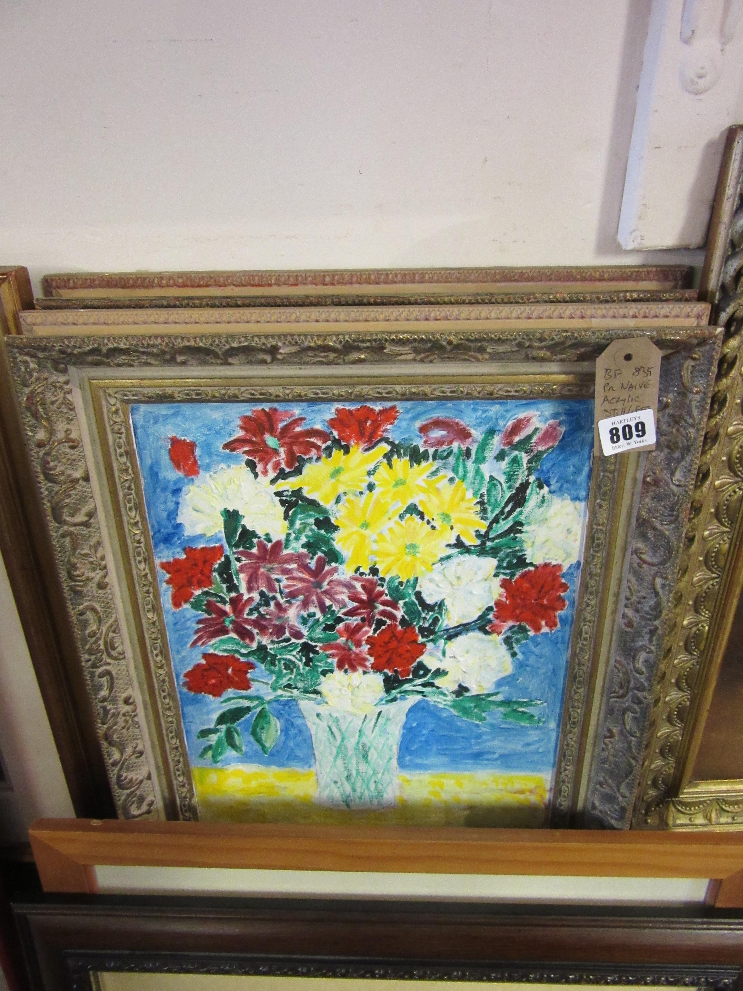 PAIR OF NAIVE ACRYLIC STILL LIFES Image