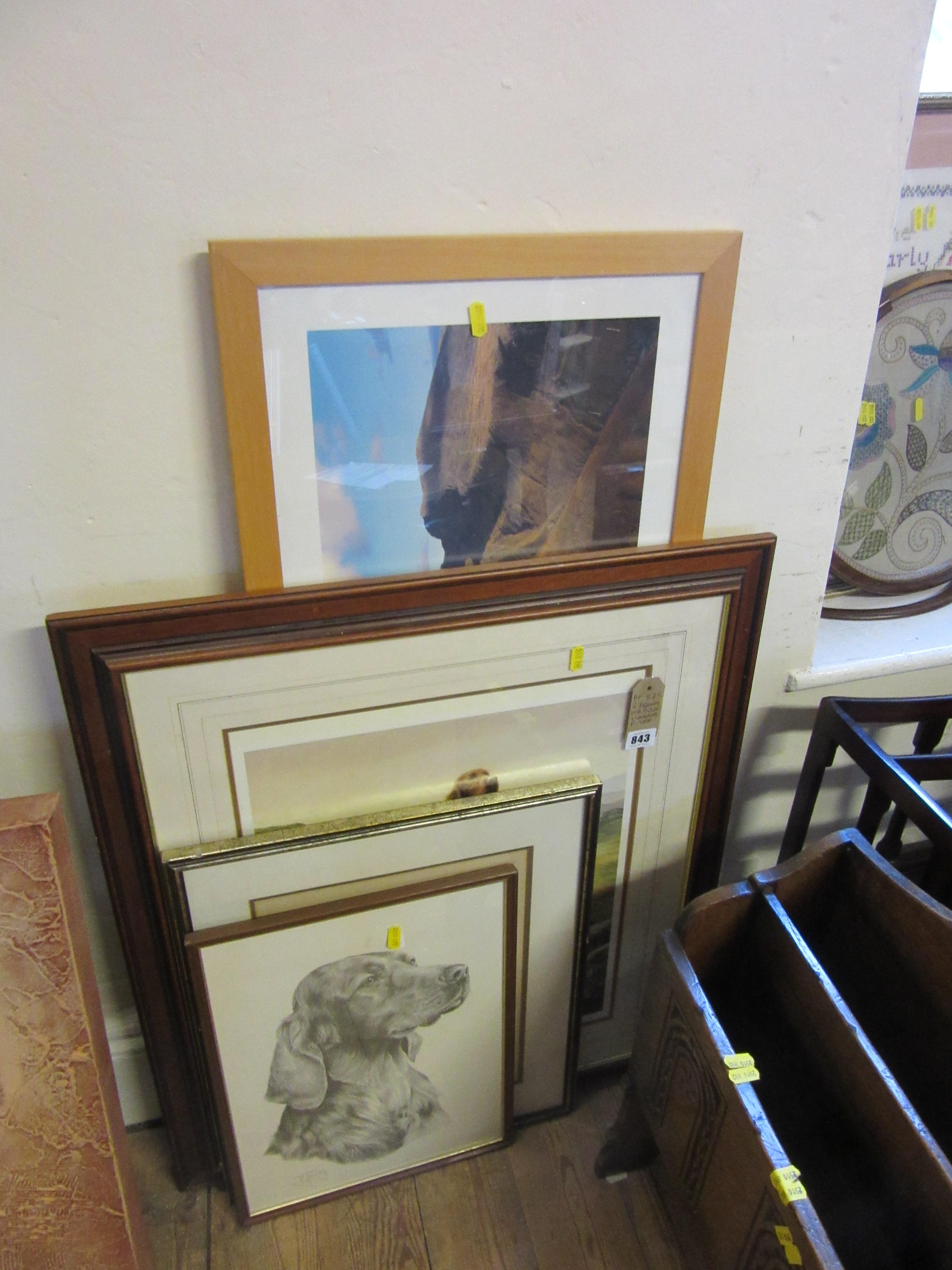 THREE FRAMED DOG PICTURES AND A LANDSCAPE PICTURE Image