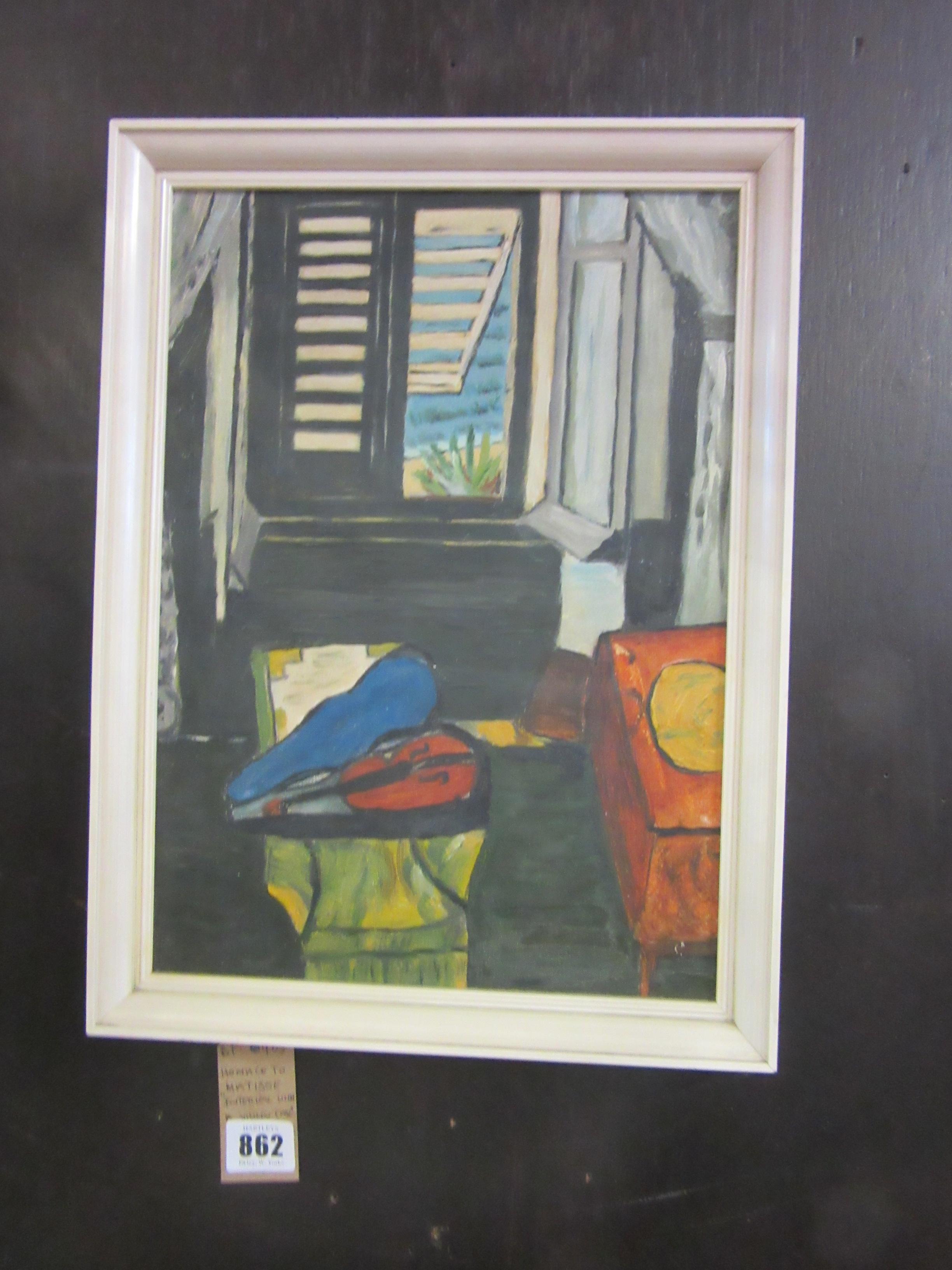 VINTAGE HOMAGE TO MATISSE OIL PAINTING - INTERIOR WITH A VIOLIN CASE Image