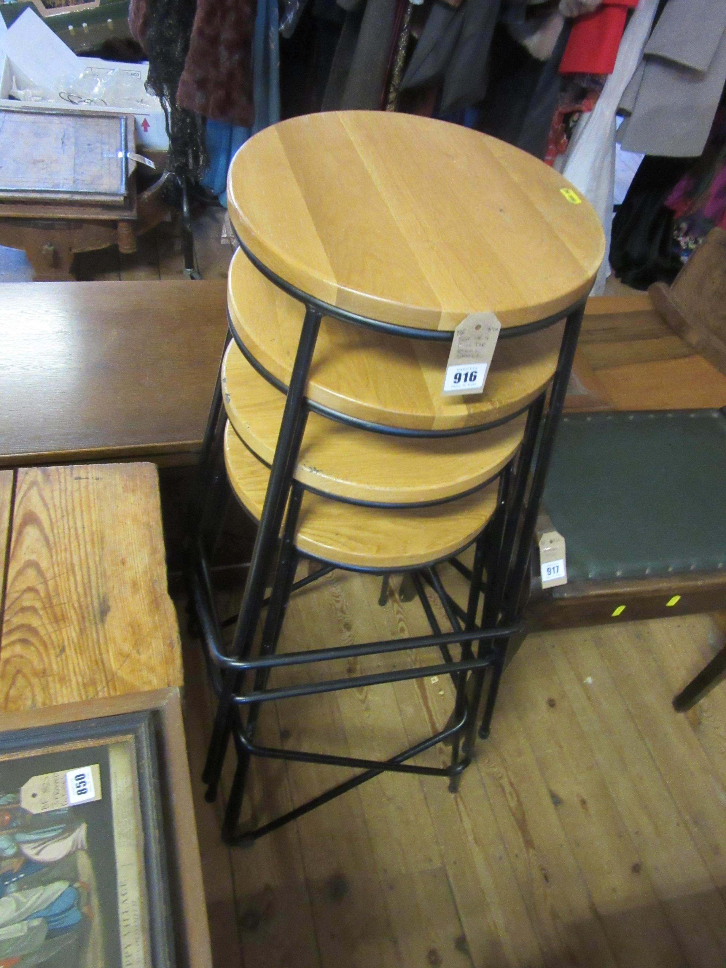 SET OF FOUR PINE TOP STEEL STOOLS Image