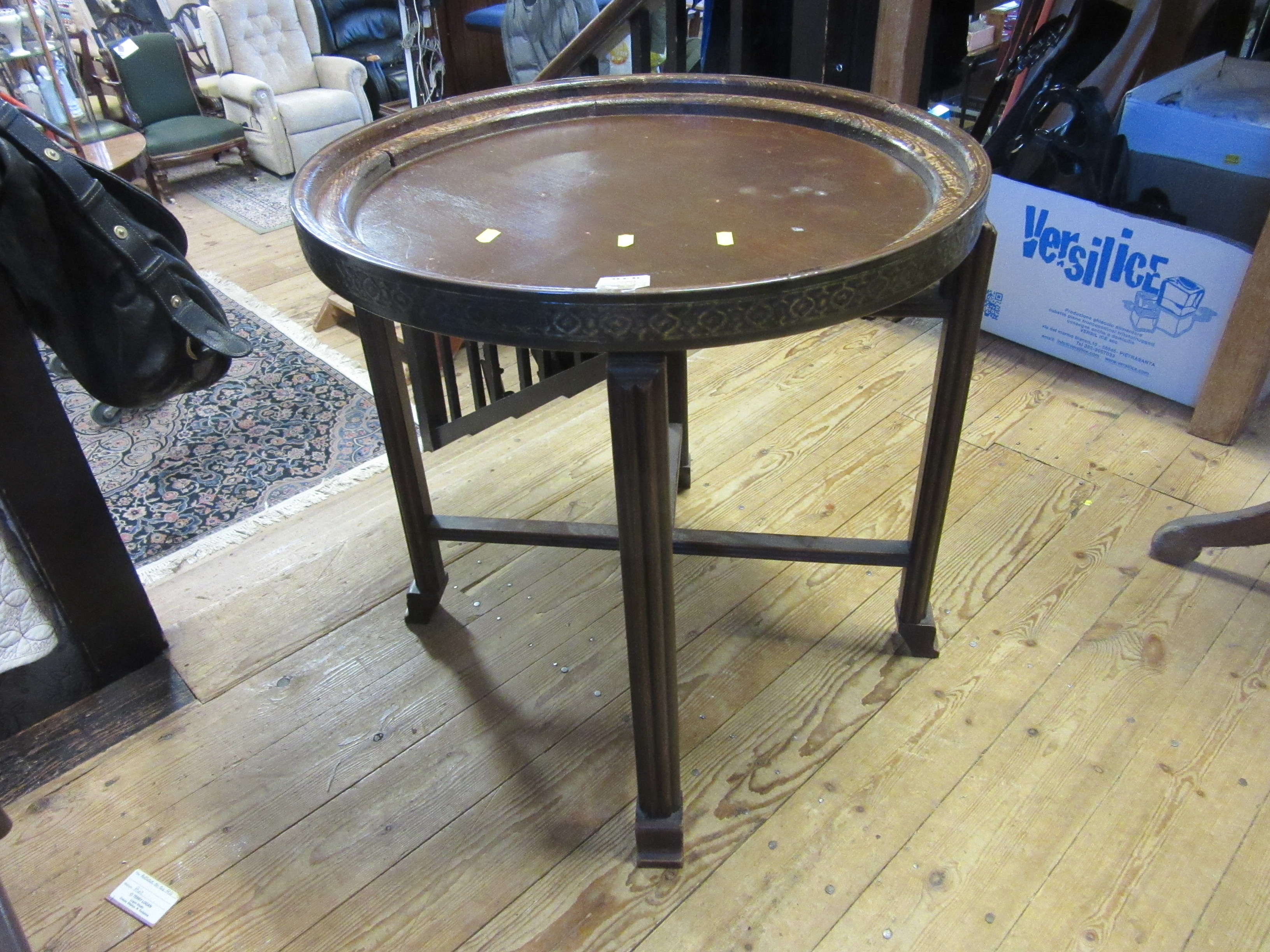 EGYPTIAN MOTIF BRASS TOP FOLDING TABLE Image