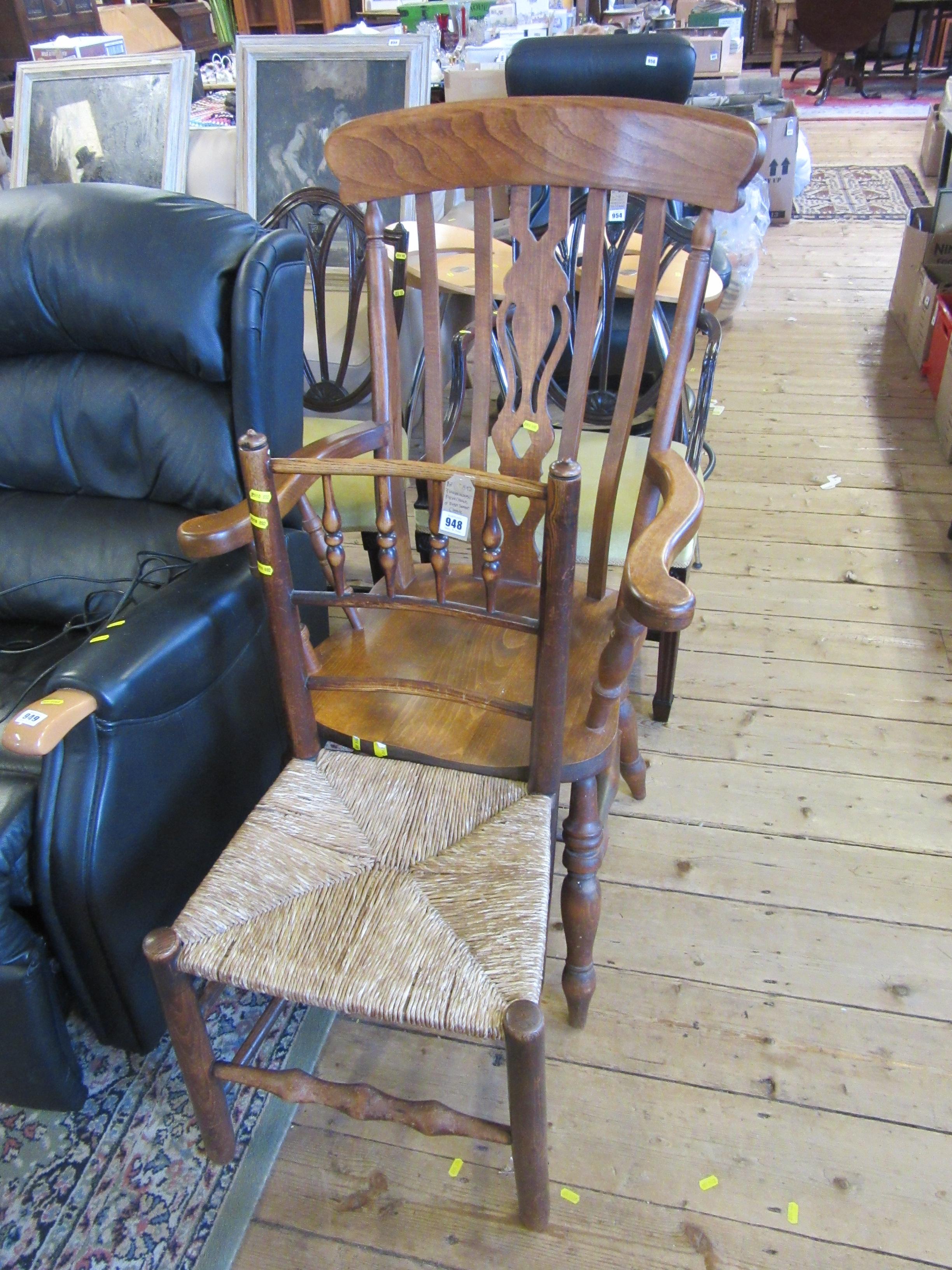 FARMHOUSE ARMCHAIR AND RUSH SEATED CHAIR Image
