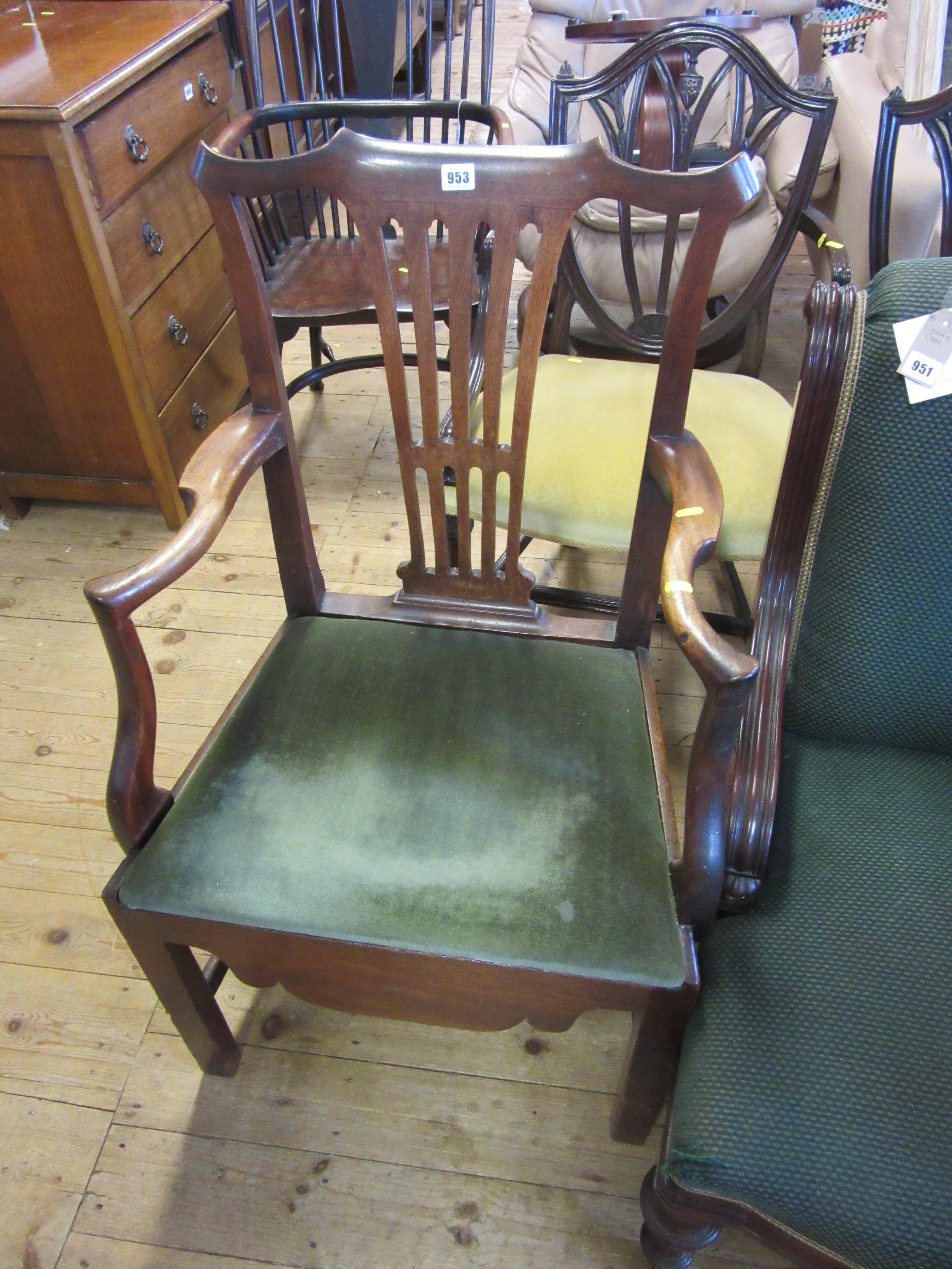 GREEN UPHOLSTERED ELBOW CHAIR Image