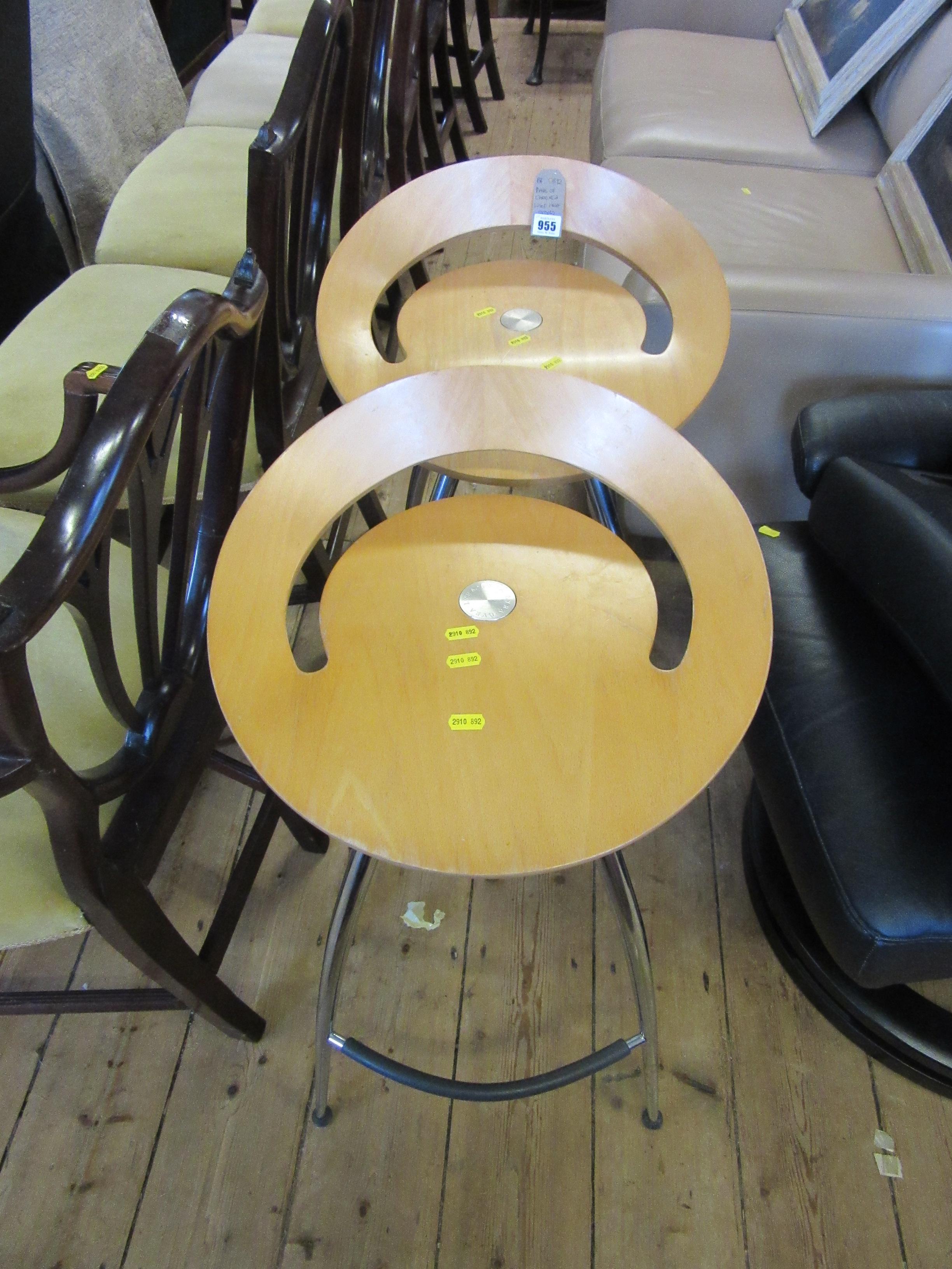 PAIR OF CHROME AND WOOD HIGH STOOLS Image