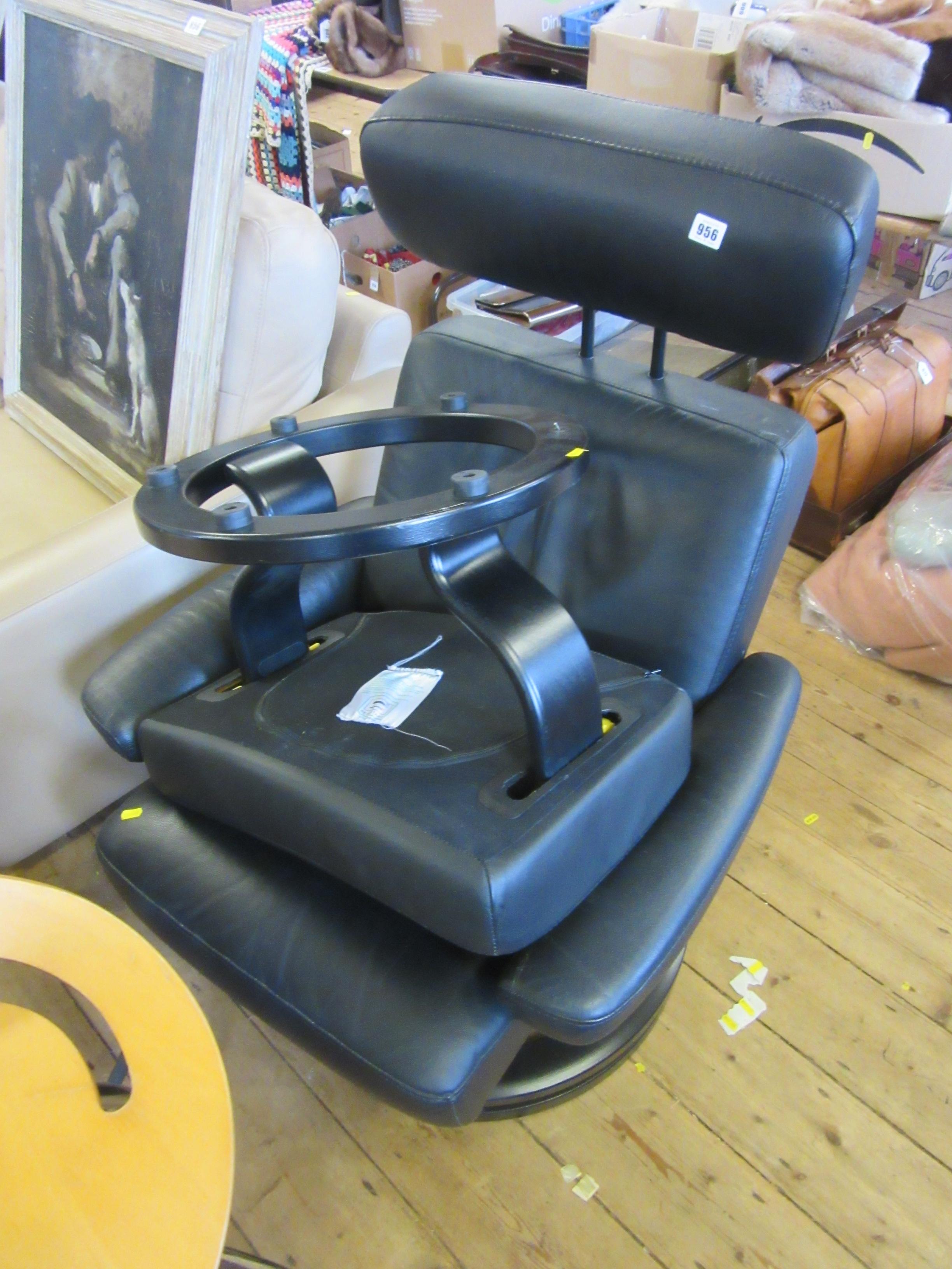 EKORNES BLACK LEATHER CHAIR AND STOOL Image