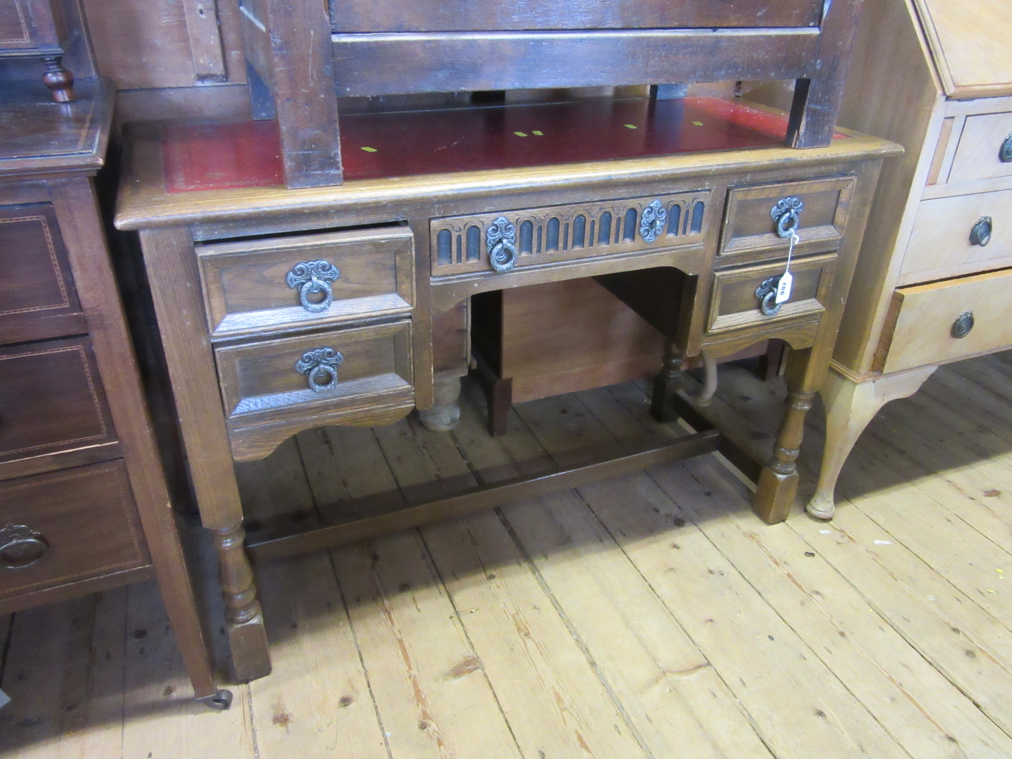 RED LEATHER TOPPED DESK Image
