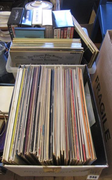 TWO BOXES OF RECORDS AND DVDS ETC Image