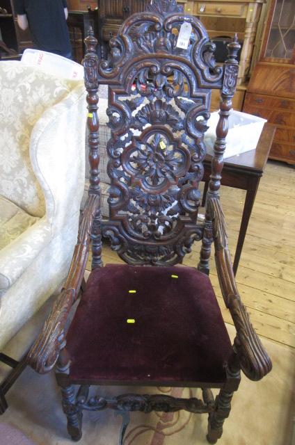 CARVED OAK ELBOW CHAIR Image