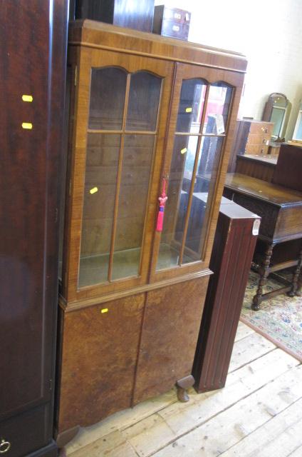 WALNUT DISPLAY CABINET ON CUPBOARD Image
