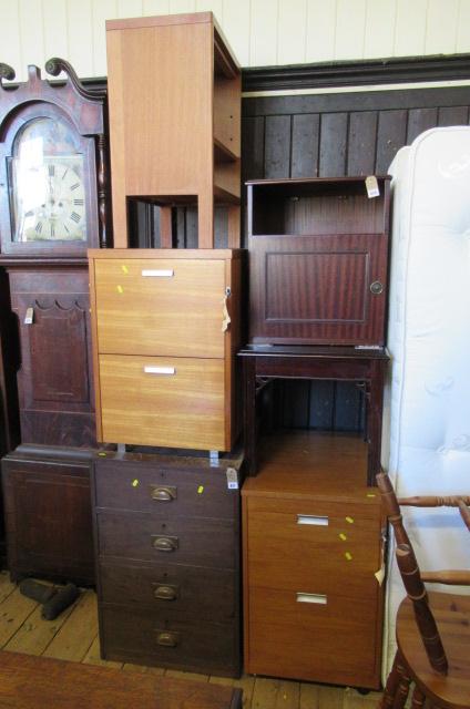 TWO RETRO TEAK FILING CABINETS  SIDE TABLE AND CHEST OF DRAWERS Image