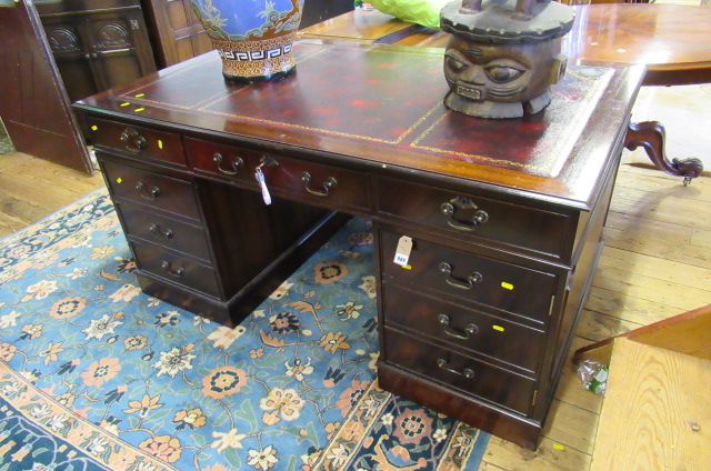 LEATHER TOPPED MAHOGANY TWIN PEDESTAL DESK Image