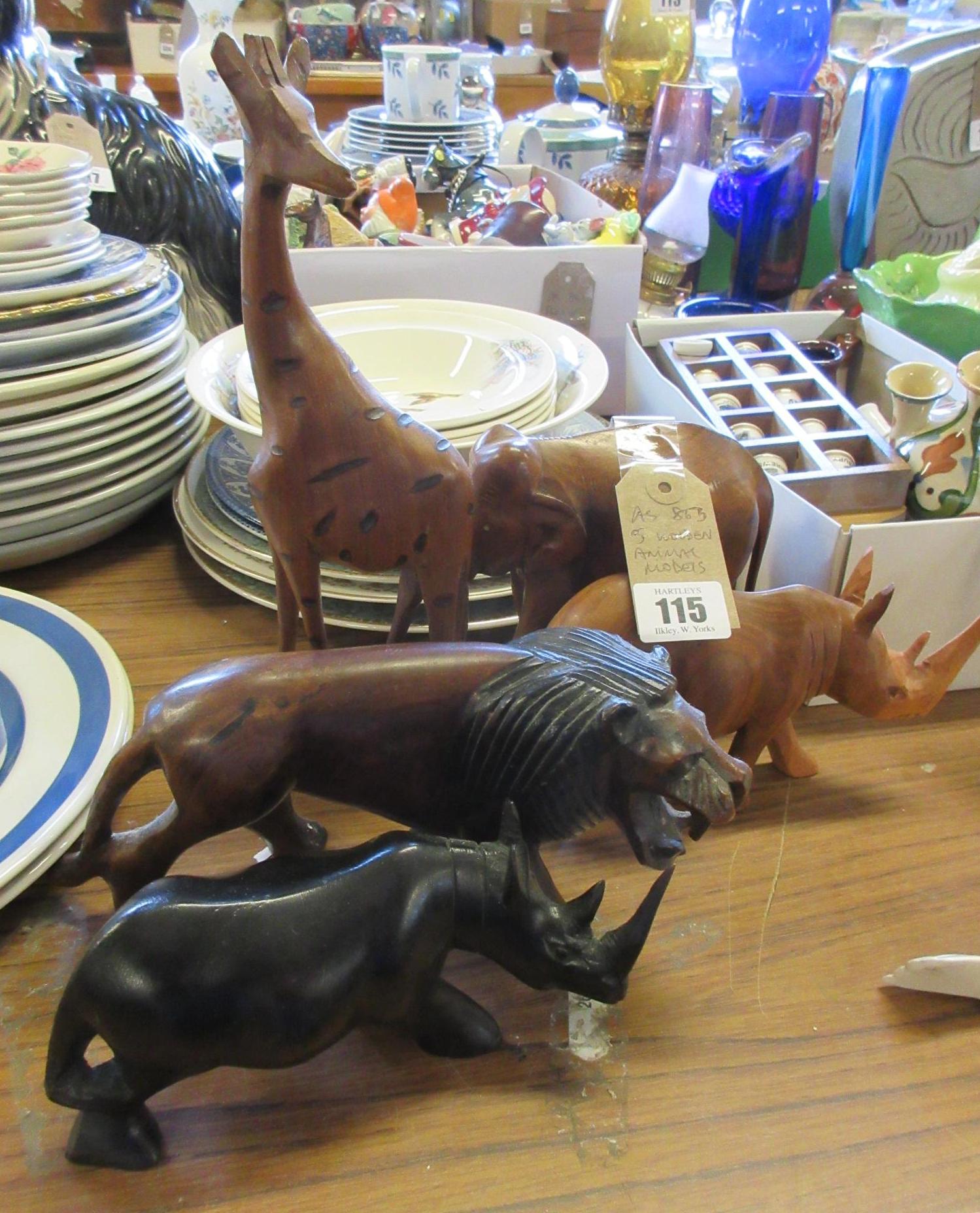 FIVE WOODEN AFRICAN ANIMALS Image