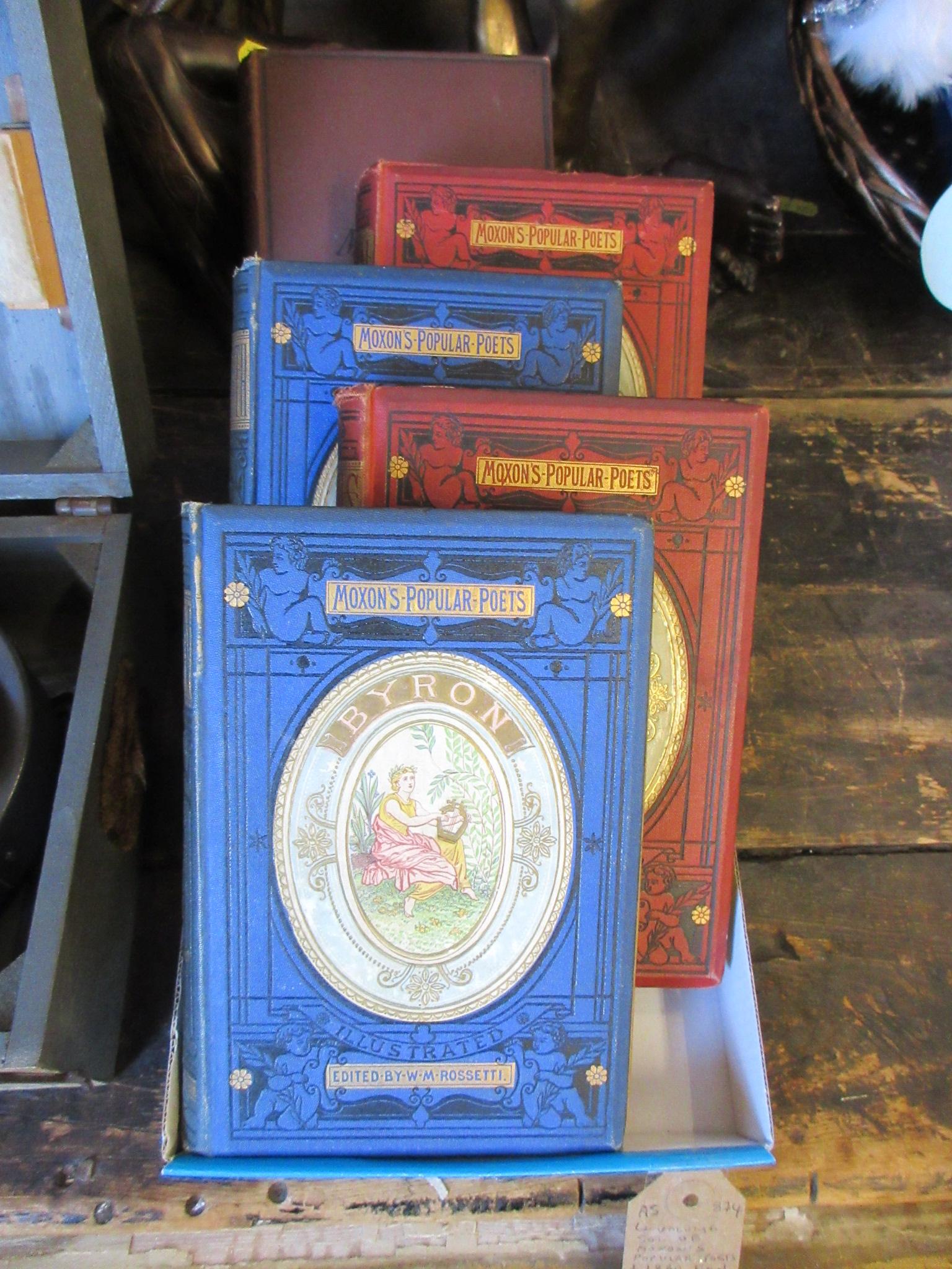 FOUR VOLUME SET OF MOXONS POETS AND AN 1880 EDITION OF MACAULAYS REVIEWS, ESSAYS AND POEMS Image