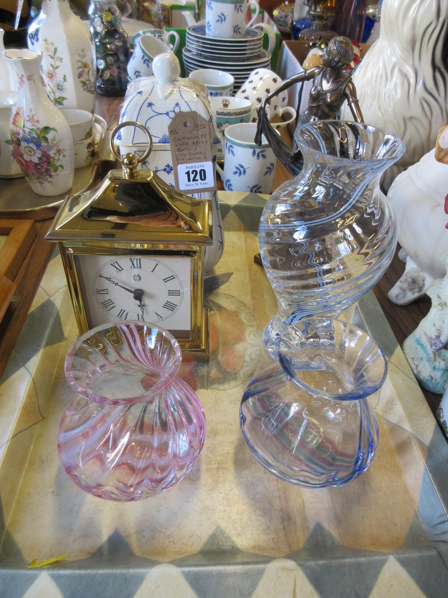 CAITHNESS VASE POSY BOWLS WITH CLOCK FIGURE AND FRENCH TEA CADDY Image