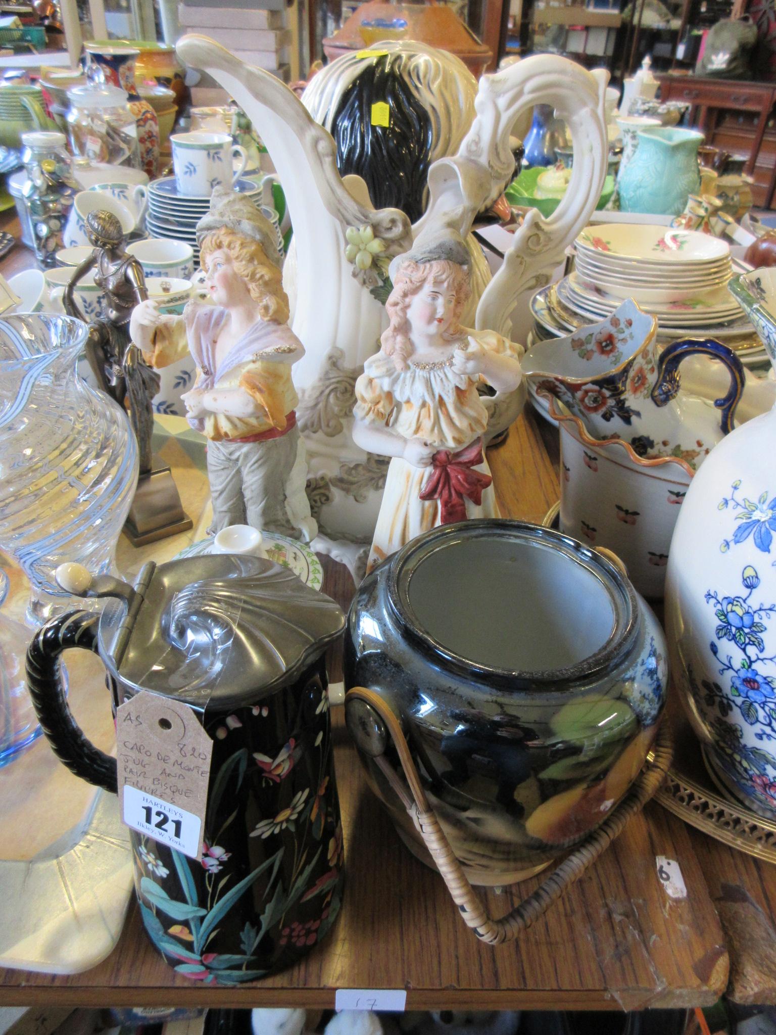 CAPO DI MONTE JUG AND PAIR OF BISQUE FIGURES Image