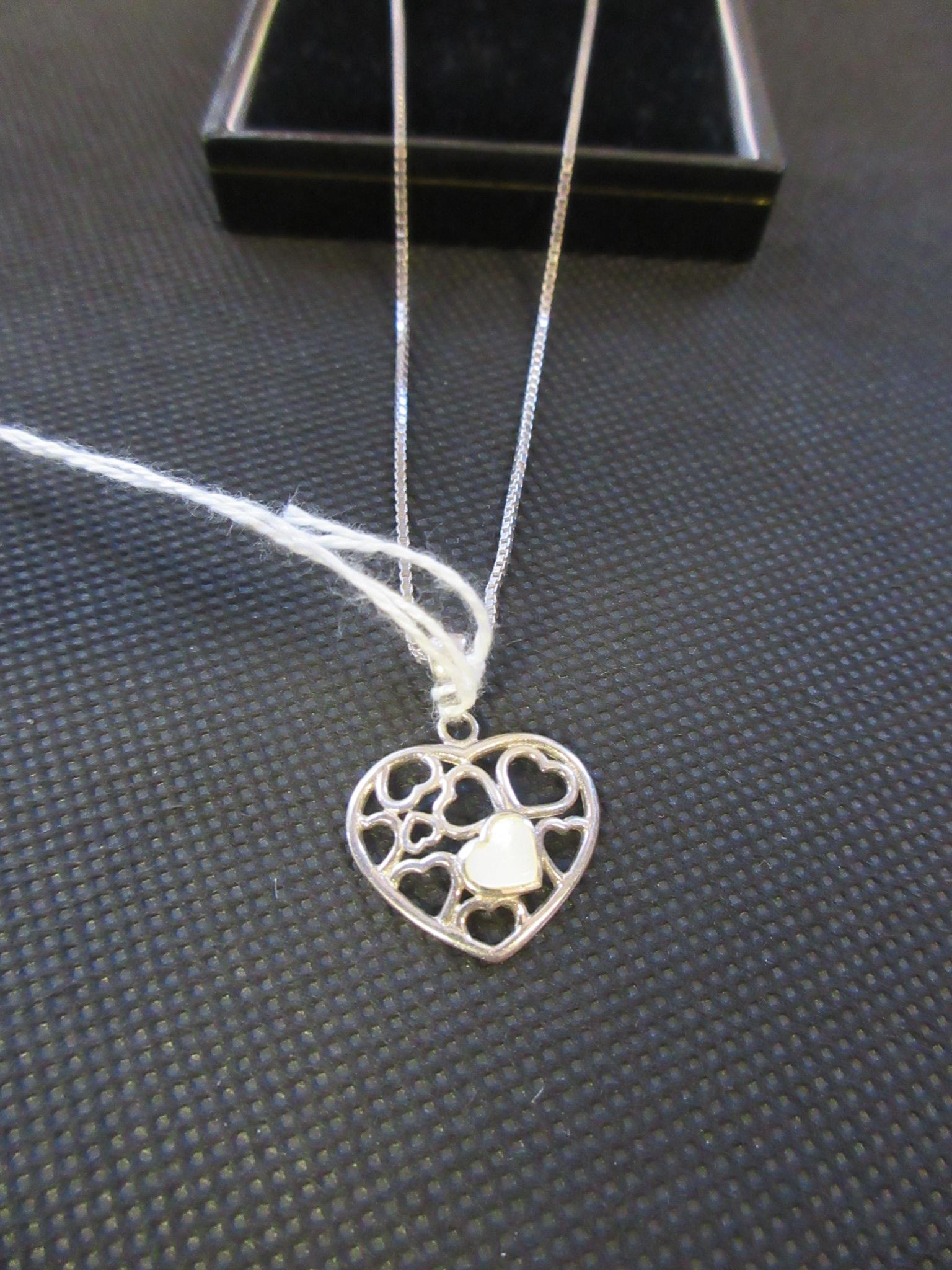 MOTHER OF PEARL SILVER HEART PENDANT ON CHAIN Image
