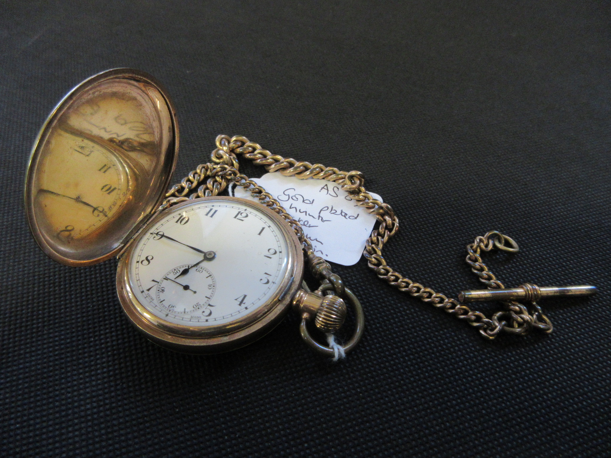 GOLD PLATED HUNTER POCKET WATCH AND CHAIN Image