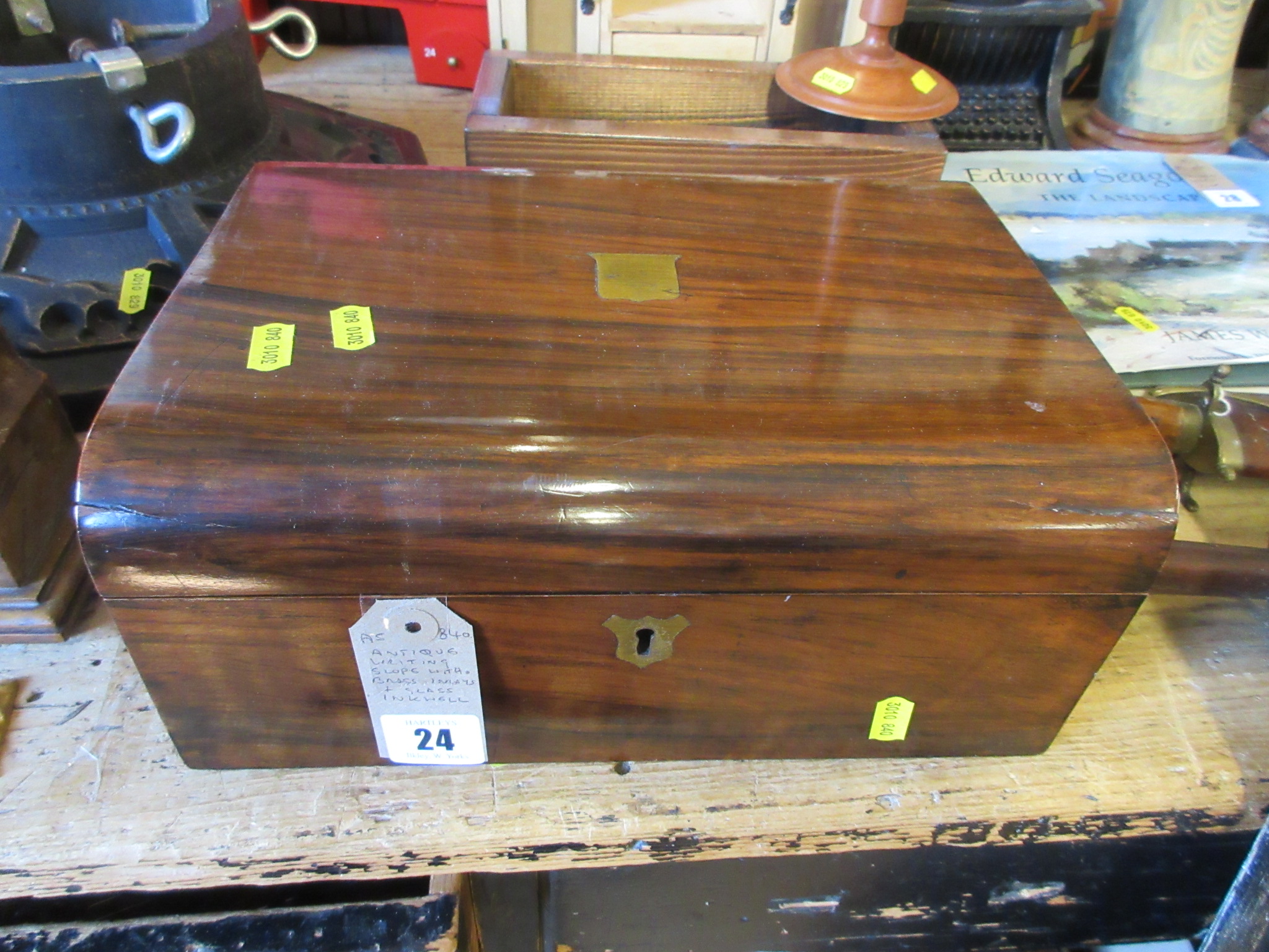 WRITING SLOPE WITH BRASS INLAY AND GLASS INKWELL Image