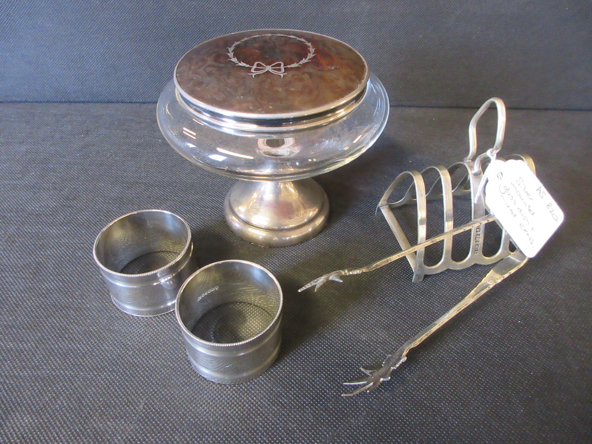 SILVER MOUNTED GLASS DISH WITH MIXED EPNS Image