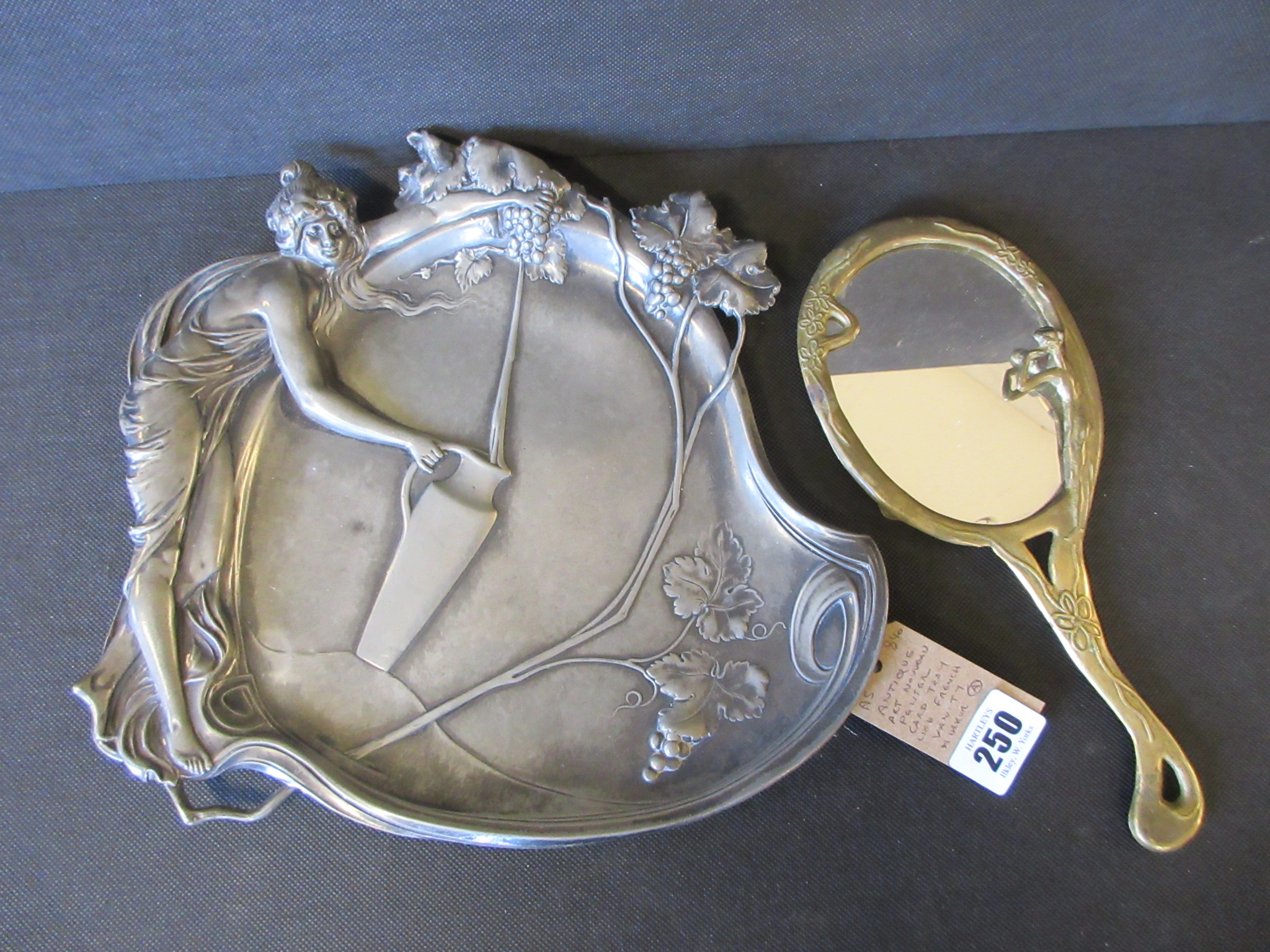 ART NOUVEAU PEWTER CARD FRAME FRENCH VANITY MIRROR Image