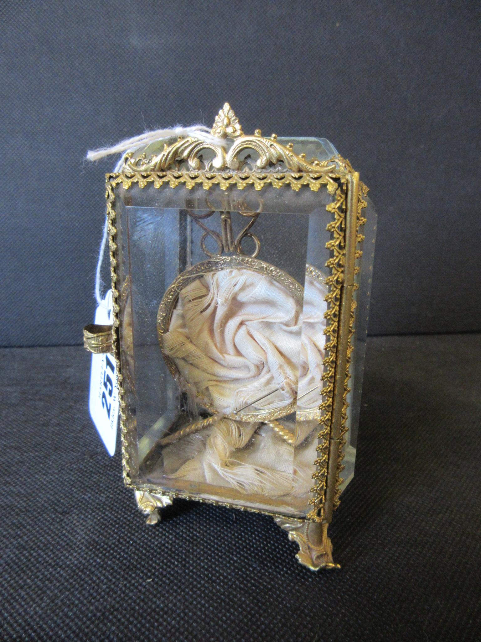 BRASS MOUNTED CUT GLASS MINIATURE DISPLAY CASE Image