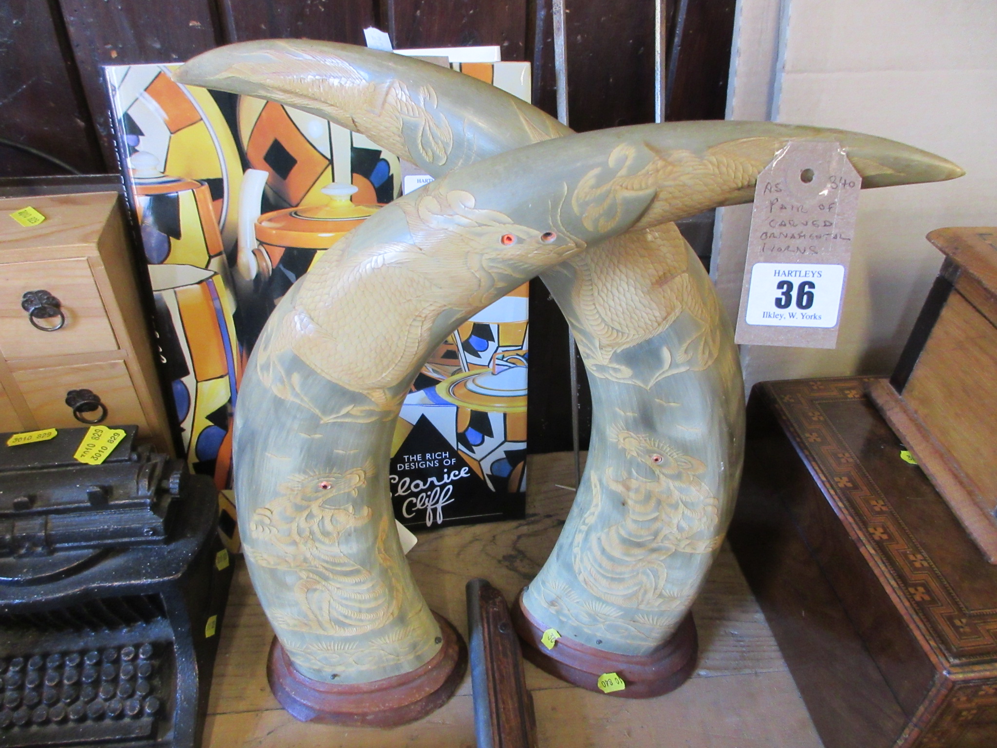 PAIR OF CARVED ORIENTAL HORNS Image