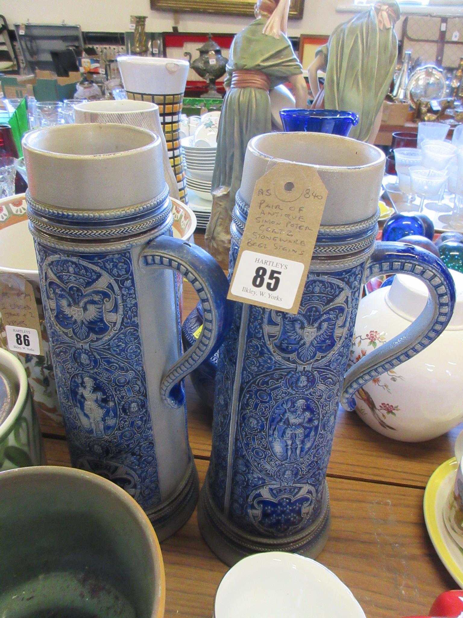 PAIR OF SIMON PETER GERTZ STONEWARE BIER STEINS Image
