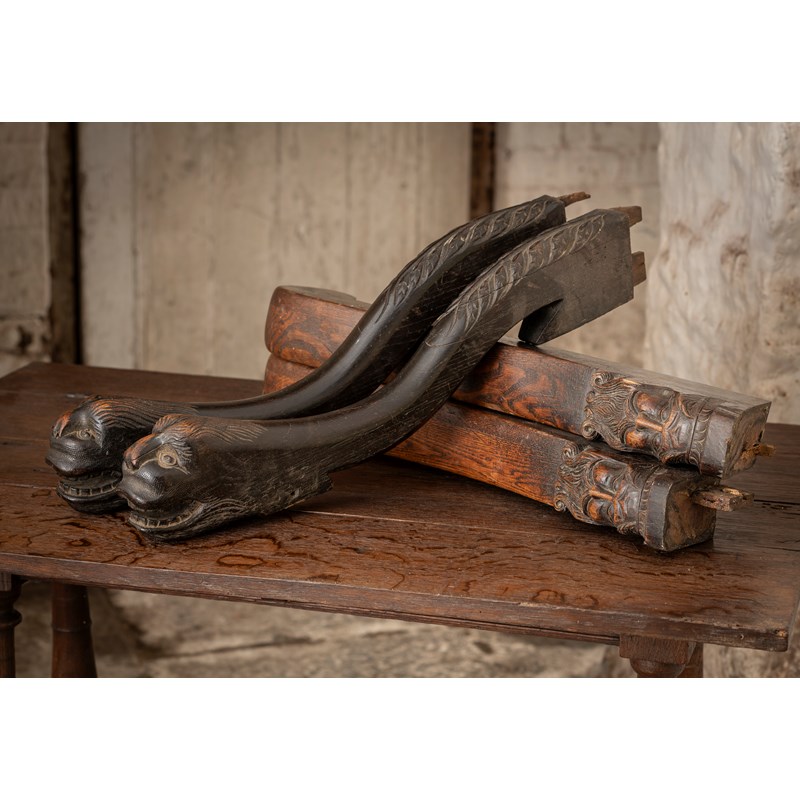 Wool Arm Rests Two pairs of 19th century carved oak armrests | Woolley and Wallis