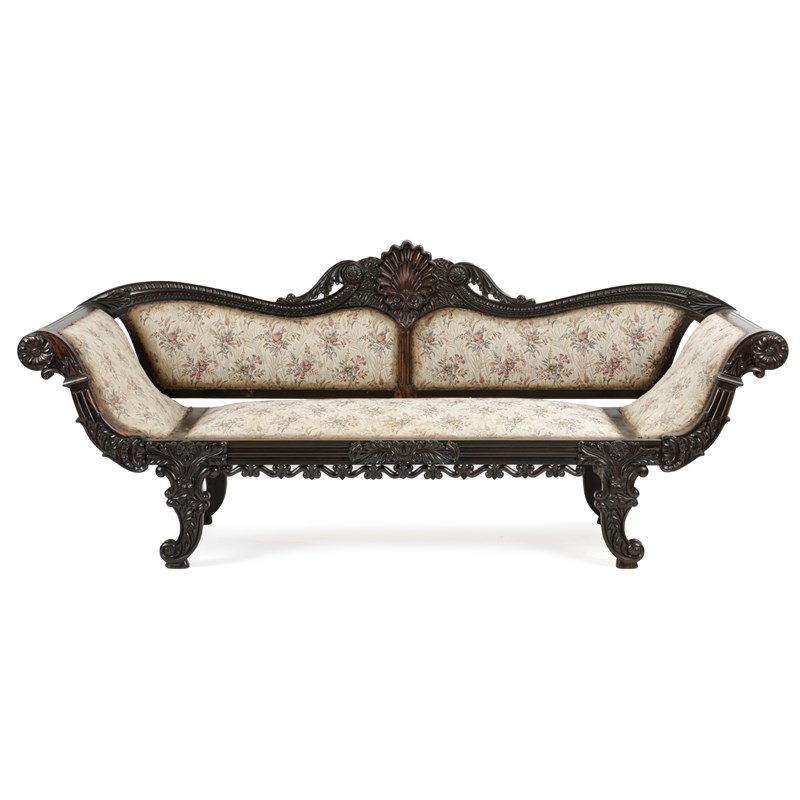 An Anglo-indian Ebony Scroll End Sofa 