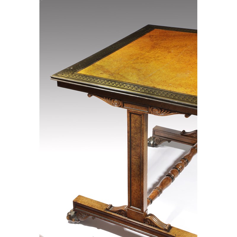 A fine regency burr oak and brass marquetry library table | Woolley and ...