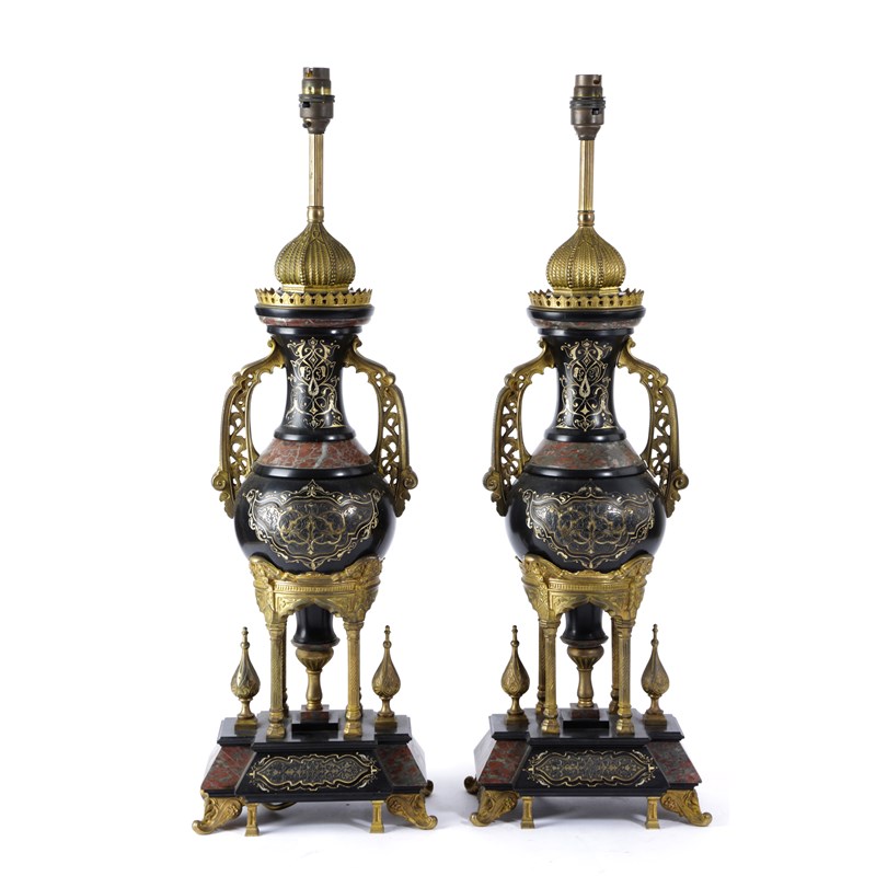 A pair of french marble and gilt bronze table lamps | Woolley and Wallis