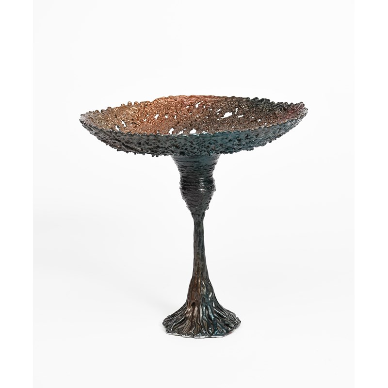 A modernist enamelled metal pedestal dish by david r carter, dated 1994 ...