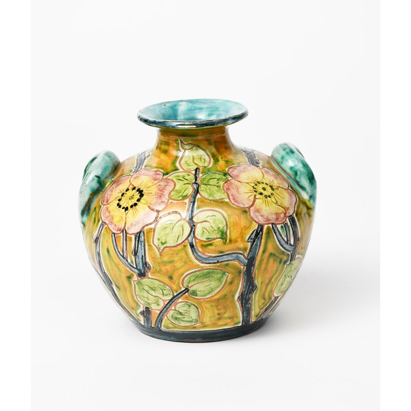 A Della Robbia Pottery Vase By Charles Collis Ovoid With Modelled