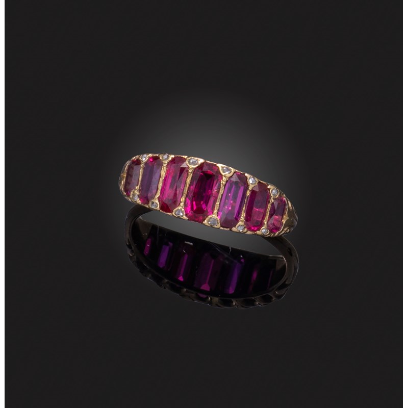 Ruby Step Ring A ruby seven stone ring, the graduated step-cut rubies with diamond ...