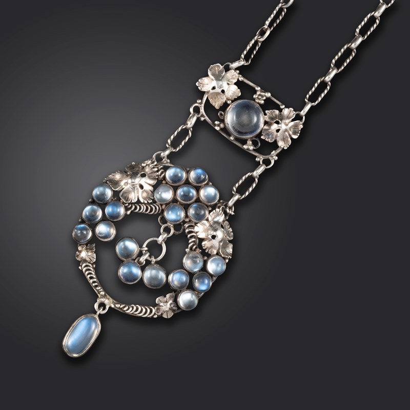 An arts & crafts silver moonstone necklace possibly by edward spencer ...