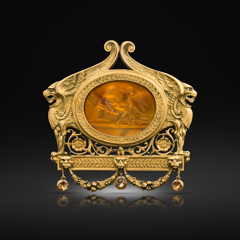 A mid 19th century cornelian intaglio-mounted early 20th century