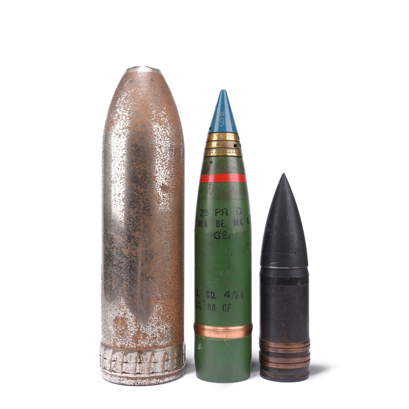 Base Fuze Three inert artillery projectiles: a 25 pounder smoke base ejection ...