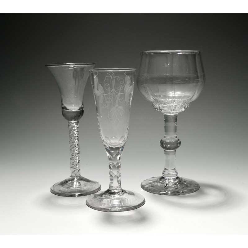 A rare mead glass, c.1740, the cup bowl with vertical moulded flutes ...