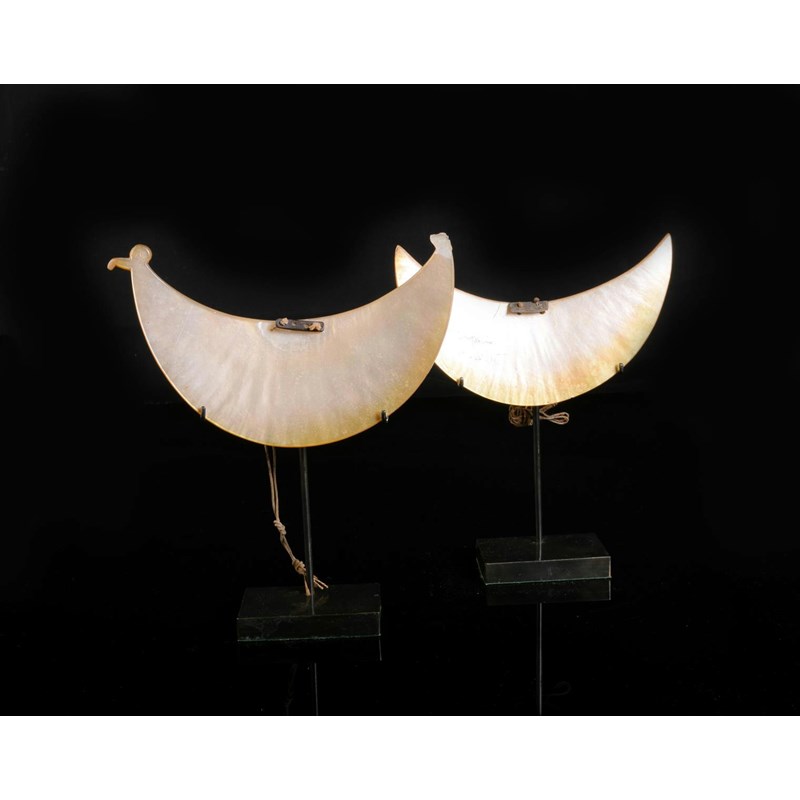 Two solomon islands shell crescent shape pendants | Woolley and Wallis